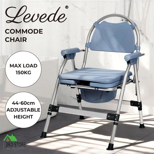 Levede Foldable Commode Chair Shower Toilet Bedside Seat Height Adjustment Blue