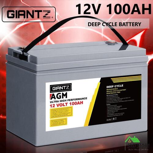 Giantz AGM Deep Cycle Battery 12V 100Ah Marine Sealed Power Portable Box Solar