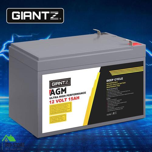 Giantz AGM Battery 12V 15Ah Deep Cycle Box Portable Solar Caravan Camping