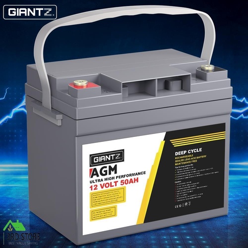 Giantz 12V 50Ah AGM Deep Cycle Battery Marine Sealed Power Solar 4WD Camping