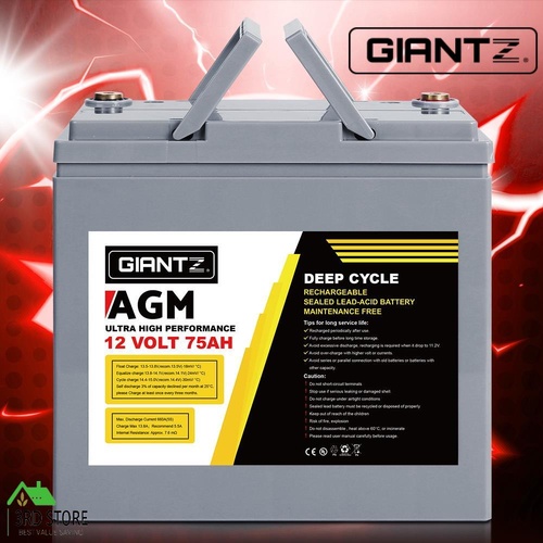 Giantz AGM Deep Cycle Battery 12V 75Ah Marine Sealed Power Portable Box Solar