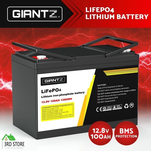 Giantz 100AH 12.8V LiFePO4 Lithium Iron Battery Rechargeable 4WD Solar Camping