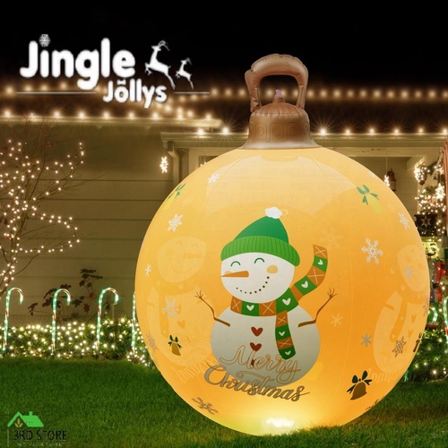 Jingle Jollys Christmas Inflatable Ball Led 60cm Snowman Decoration Bauble Gold