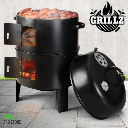 Grillz 3in1 Charcoal BBQ Grill Smoker Portable Outdoor Roaster Steel Camping