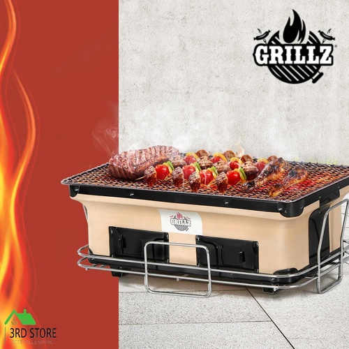 Grillz Ceramic BBQ Grill Smoker Hibachi Japanese Tabletop Charcoal Barbecue