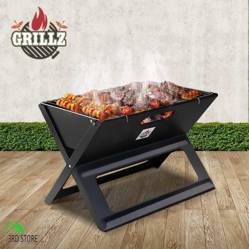 Grillz BBQ Grill Charcoal Smoker Outdoor Portable Camping Folding Steel Barbecue
