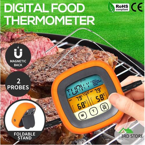 Digital Food Thermometer BBQ 2 Probe Cooking Meat Kitchen Temperature Magnet