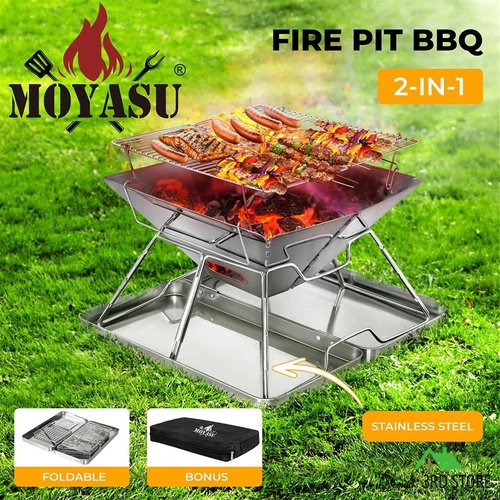 Moyasu Fire Pit BBQ Grill Smoker Camping Outdoor Portable Stainless-Steel Stove