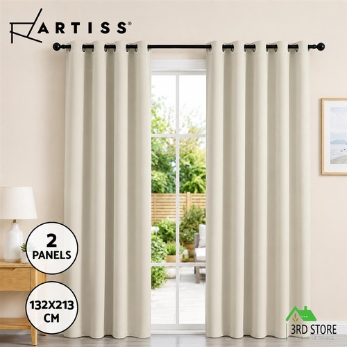 Artiss Blockout Curtains 2X 132x213cm Thermal Insulated Eyelet Drapes Beige