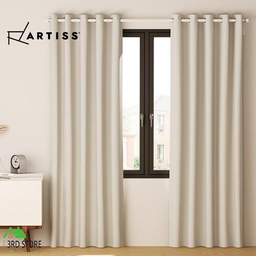 Artiss 2X Blockout Curtains Blackout Window Curtain Eyelet 140x230cm Beige