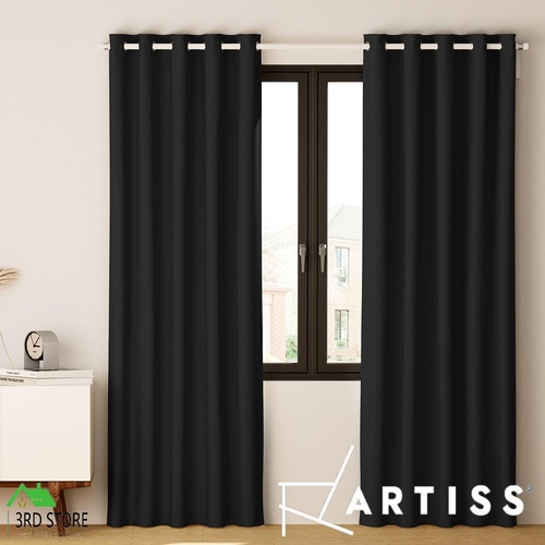 Artiss 2X Blockout Curtains Blackout Window Curtain Eyelet 140x230cm Black