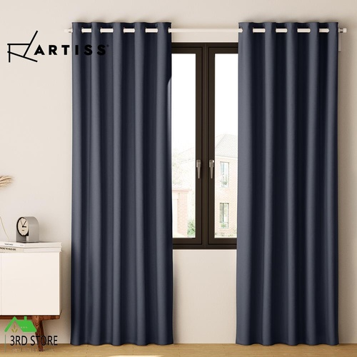 Artiss 2X Blockout Curtains Blackout Window Curtain Eyelet 140x230cm Charcoal