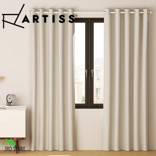 Artiss 2X Blockout Curtains Blackout Window Curtain Eyelet 180x213cm Beige