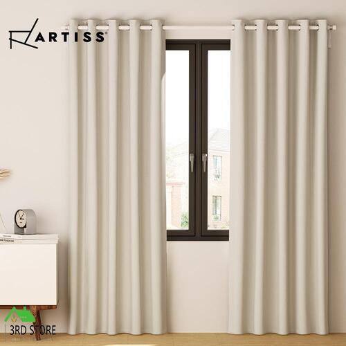 Artiss 2X Blockout Curtains Blackout Window Curtain Eyelet 180x213cm Beige