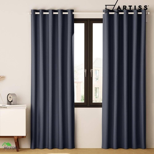 Artiss 2X Blockout Curtains Blackout Window Curtain Eyelet 180x213cm Charcoal