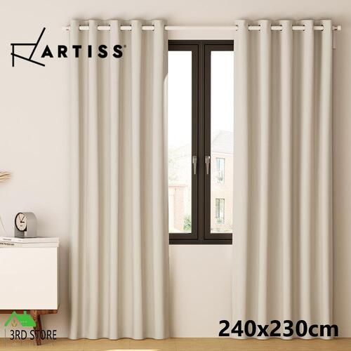 Artiss 2X Blockout Curtains Blackout Window Curtain Eyelet 240x230cm Beige