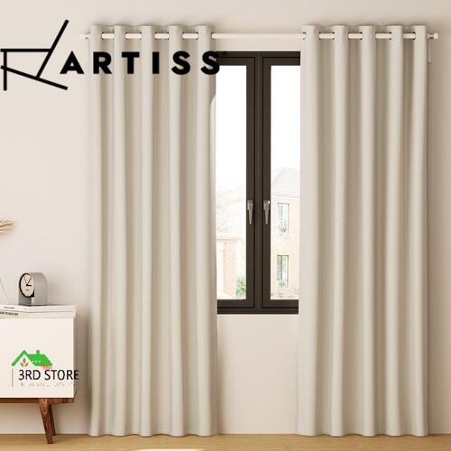 Artiss 2X Blockout Curtains Blackout Window Curtain Eyelet 240x230cm Beige