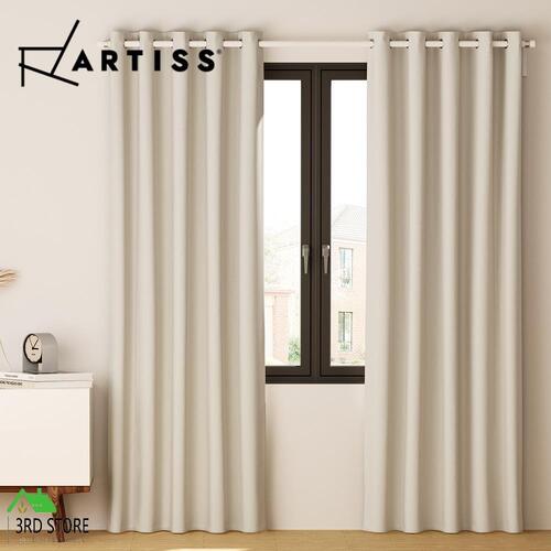 Artiss 2X Blockout Curtains Blackout Window Curtain Eyelet 300x230cm Beige
