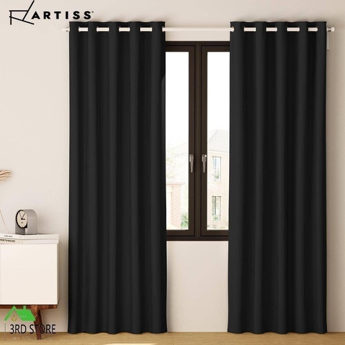 Artiss 2X Blockout Curtains Blackout Window Curtain Eyelet 300x230cm Black