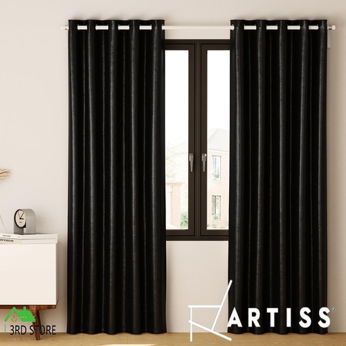 Artiss 2X Blockout Curtains Blackout Window Curtain Eyelet 140x230cm Black