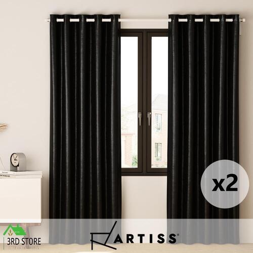 Artiss 2X Blockout Curtains Blackout Window Curtain Eyelet 140x230cm Black