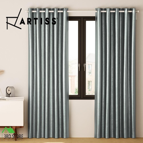 Artiss 2X Blockout Curtains Blackout Window Curtain Eyelet 140x230cm Grey