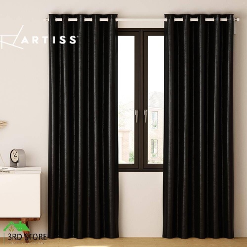 Artiss 2X Blockout Curtains Blackout Window Curtain Eyelet 180x213cm Black