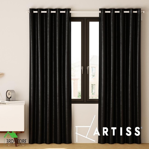 Artiss 2X Blockout Curtains Blackout Window Curtain Eyelet 240x230cm Black