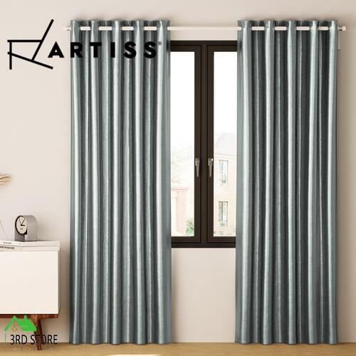 Artiss 2X Blockout Curtains Blackout Window Curtain Eyelet 300x230cm Grey