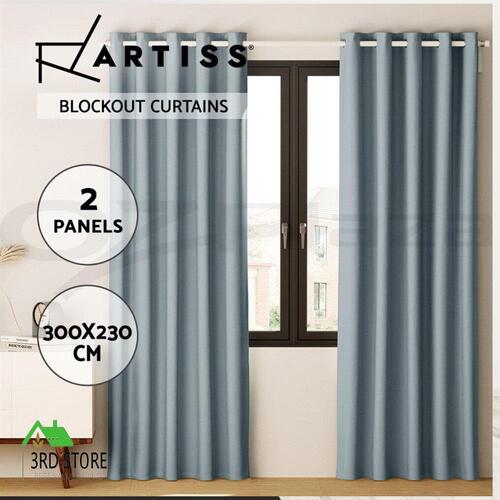 Artiss 2X Blockout Curtains Blackout Window Curtain Eyelet 300x230cm Grey