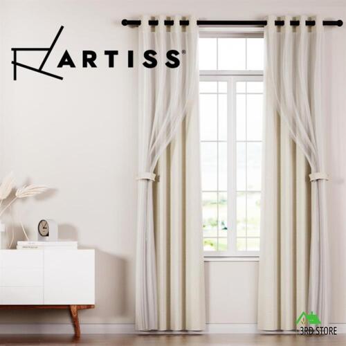 Artiss 2X Blockout Sheer Curtains Blackout Window Eyelet 132x242cm Beige