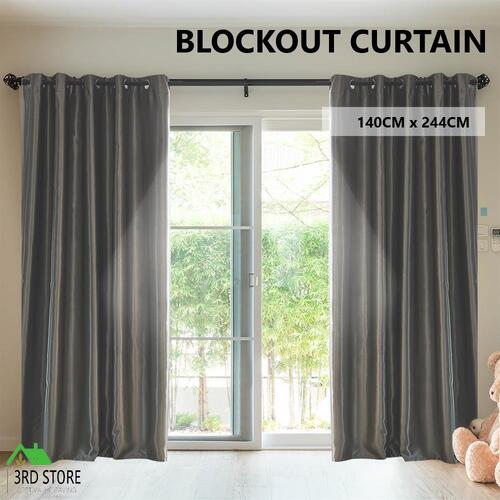 2X Blockout Curtains Blackout Curtain Bedroom Window Eyelet Grey 140CM x 244CM