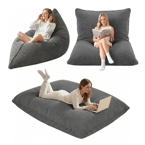 Artiss 3 in 1 Bean Bag Chair Cover (No Filler) Convertible Bean Bag for Adults, Corduroy Stuffed Animal Storage Bean Bag Cover Washable for Living Roo