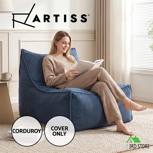 Artiss Bean Bag Chair Cover Corduroy No Filler Washable Lazy Sofa Cover Blue