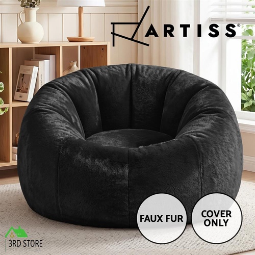 Artiss Bean Bag Chair Cover Faux Fur No Filler Washable Lazy Sofa Cover Black