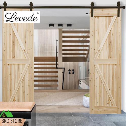 Levede Sliding Barn Door Hardware Kit Track Roller 2.44M Double Door