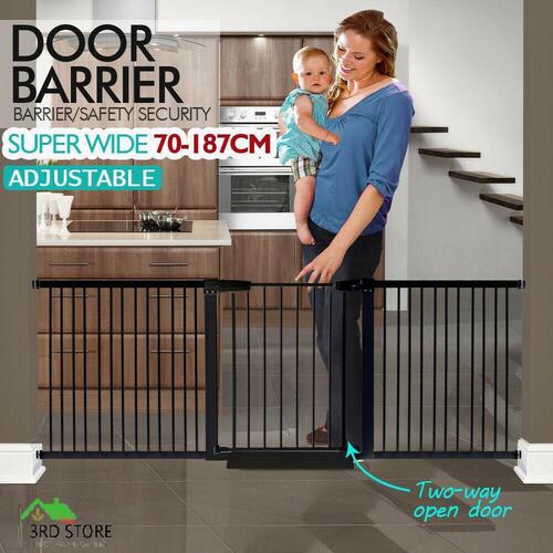 70-142cm Ajustable Wide Baby Kids Pet Safety Security Gate Stair Barrier Door Set in Black