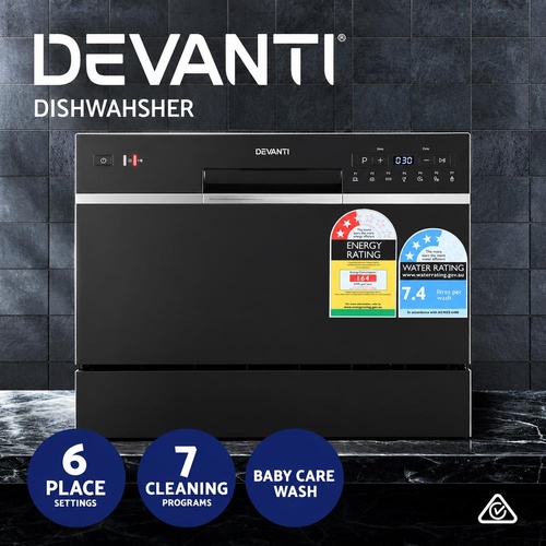 Devanti Benchtop Dishwasher 6 Place Setting Counter Bench Top Dish Washer Black