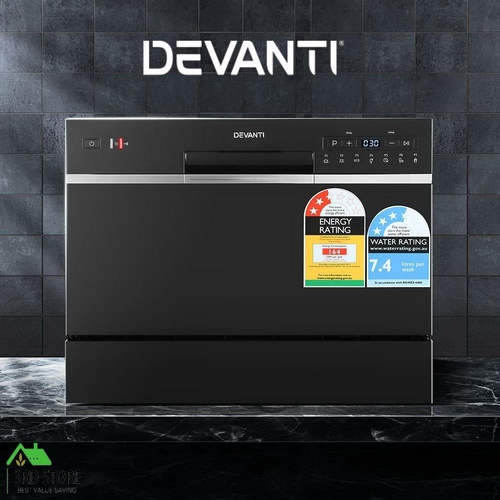 RETURNs Devanti Benchtop Dishwasher 6 Place Setting Counter Bench Top Dish Washer Black