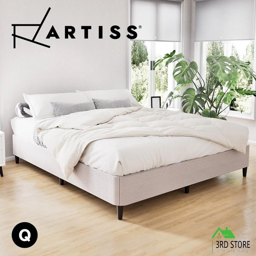 Artiss Bed Frame Queen Size Mattress Base Metal Platform Fabric Grey MASON