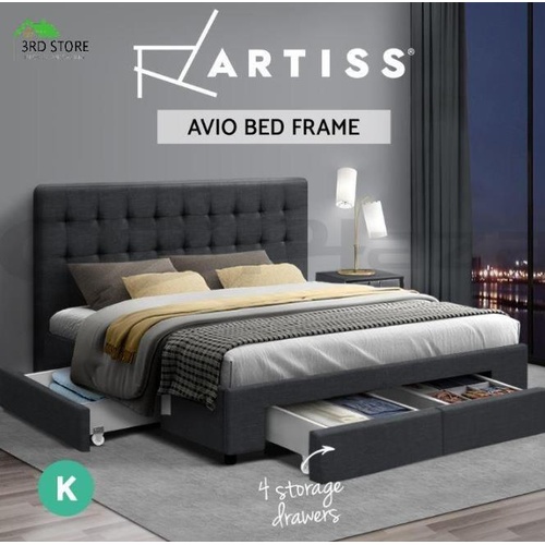 Artiss Bed Frame King Size Mattress Base With Storage Drawers Charcoal