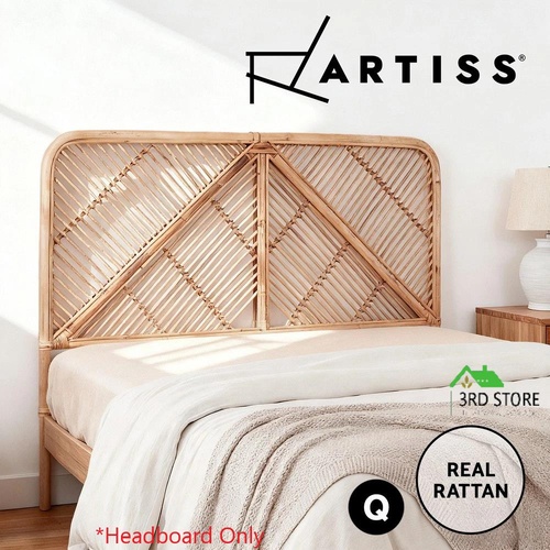 Artiss Bed Head Headboard Rattan Bed Frame Bedroom Base Queen Size Pine FRED