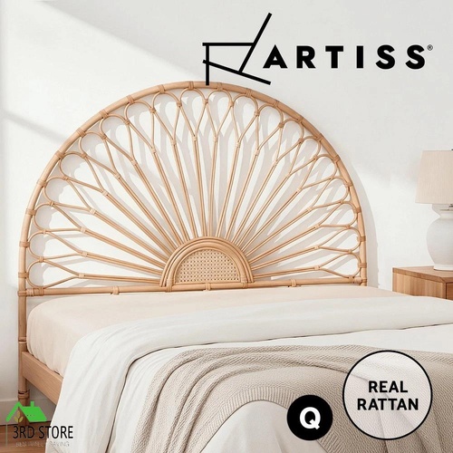 Artiss Bed Headboard Queen Bedhead Rattan - MARI Pine
