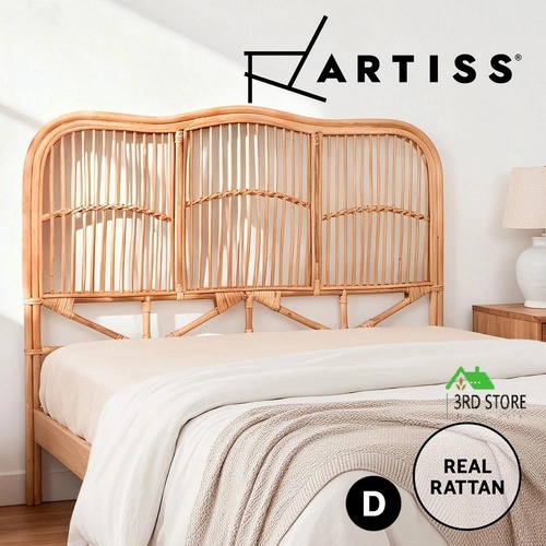 Artiss Bed Head Headboard Rattan Bed Frame Bedroom Base Double Size Pine NERO