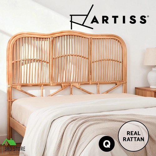 Artiss Bed Headboard Queen Bedhead Rattan - NERO Pine
