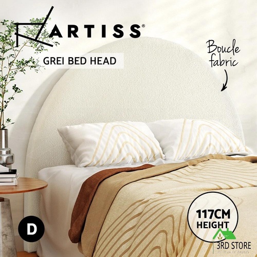 Artiss Bed Frame Double Size Bed Head Boucle Headboard Bedhead Base GREI White