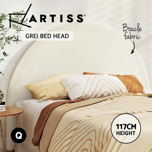 Artiss Bed Frame Queen Size Bed Head Boucle Headboard Bedhead Base GREI White