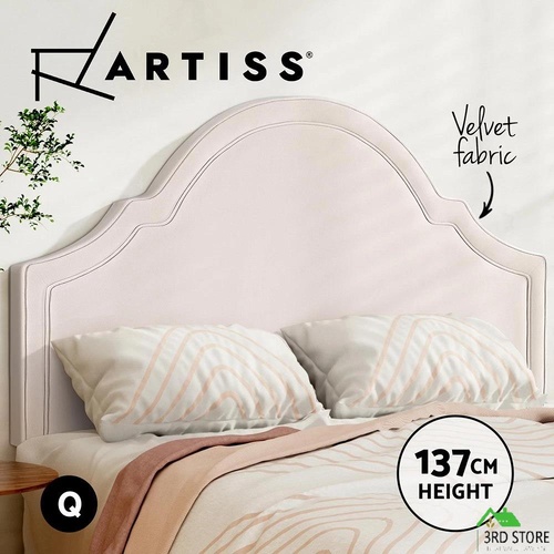 Artiss Bed Frame Queen Size Bed Head Headboard Bedhead Base Velvet Beige IRIS