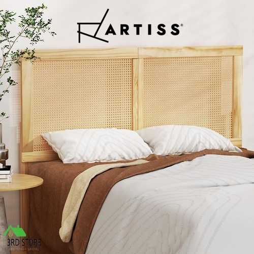 Artiss Rattan Bed Frame Double Size Bed Head Headboard Bedhead Base RIBO Pine