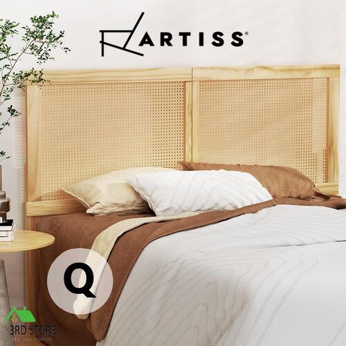 Artiss Rattan Bed Frame Queen Size Bed Head Headboard Bedhead Base RIBO Pine